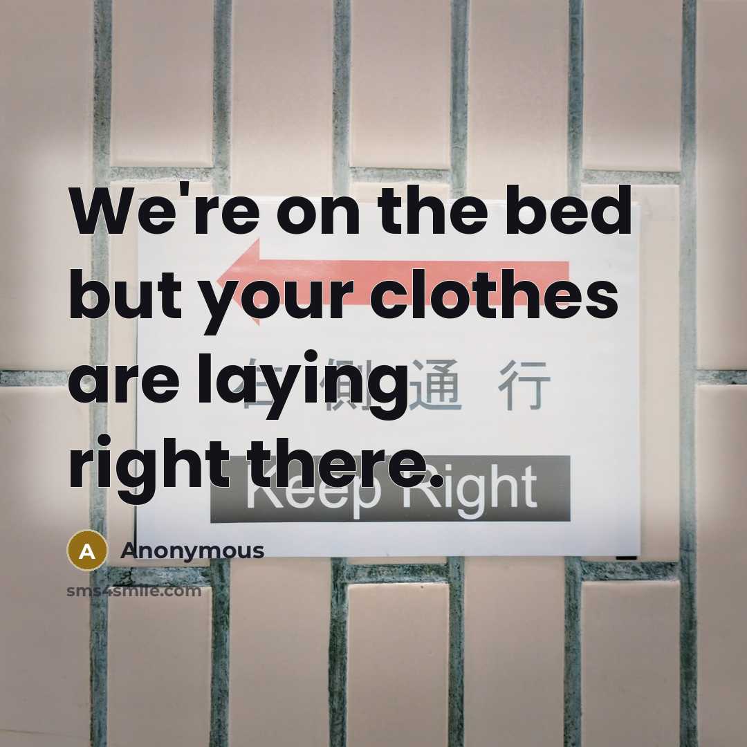 “We're on the bed but your clothes are laying right there.” quote by Anonymous