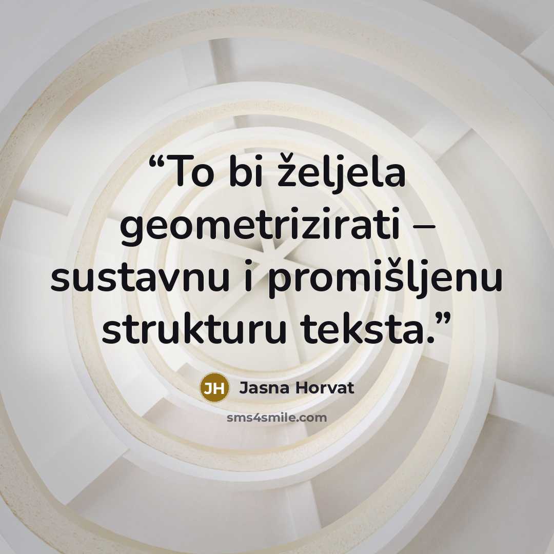 “To bi željela geometrizirati – sustavnu i promišljenu strukturu teksta.” quote by Jasna Horvat
