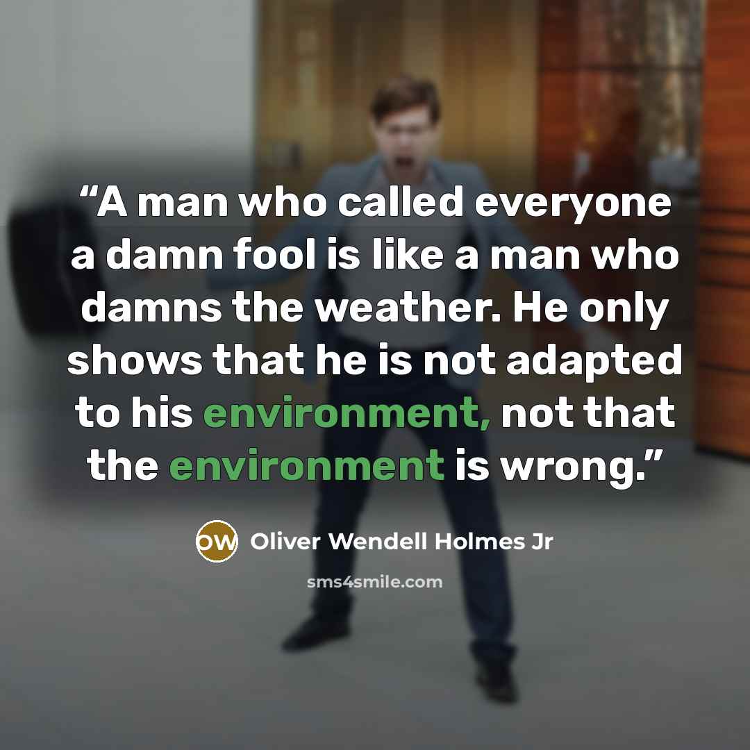 “A man who called everyone a damn fool is like a man who damns the weather. He only shows that he is not adapted to his environment, not that the environment is wrong.” quote by Oliver Wendell Holmes Jr
