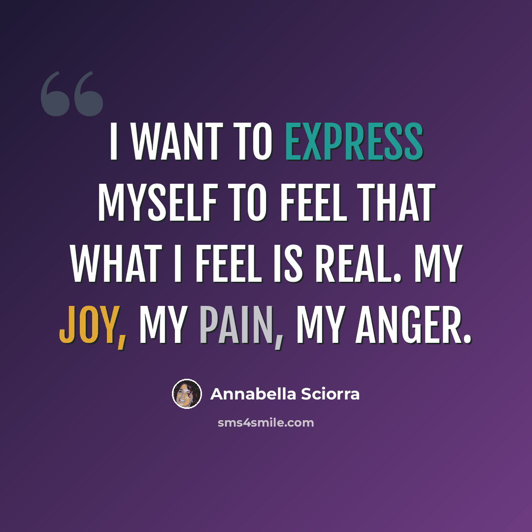 “I want to express myself to feel that what I feel is real. My joy, my pain, my anger.” quote by Annabella Sciorra