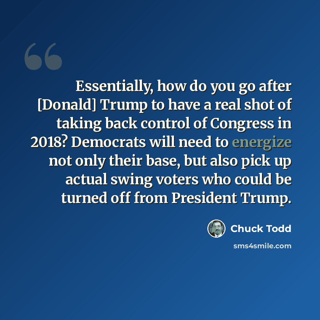 “Essentially, how do you go after [Donald] Trump to have a real shot of taking back control of Congress in 2018? Democrats will need to energize not only their base, but also pick up actual swing voters who could be turned off from President Trump.” quote by Chuck Todd