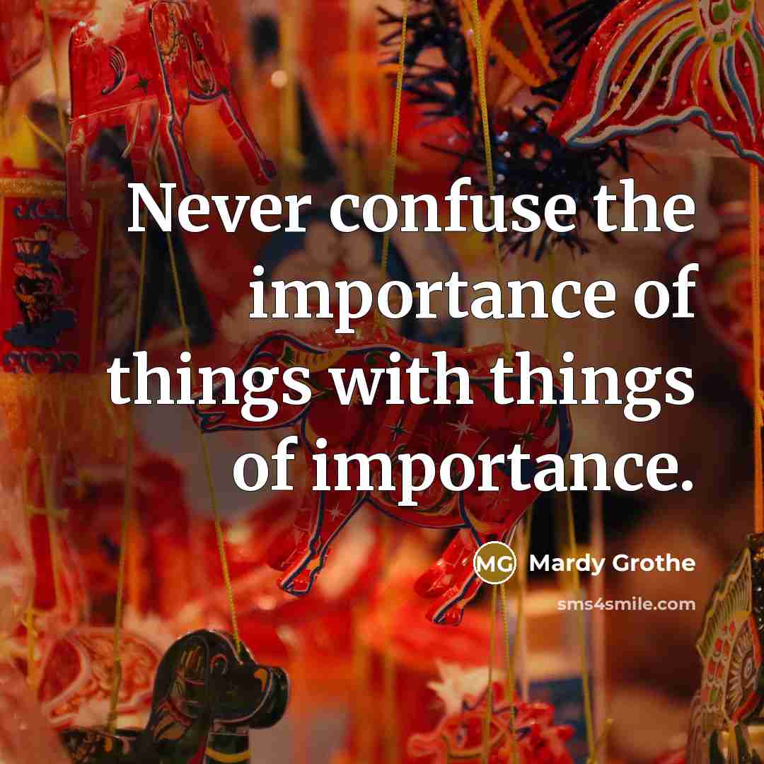 “Never confuse the importance of things with things of importance.” quote by Mardy Grothe