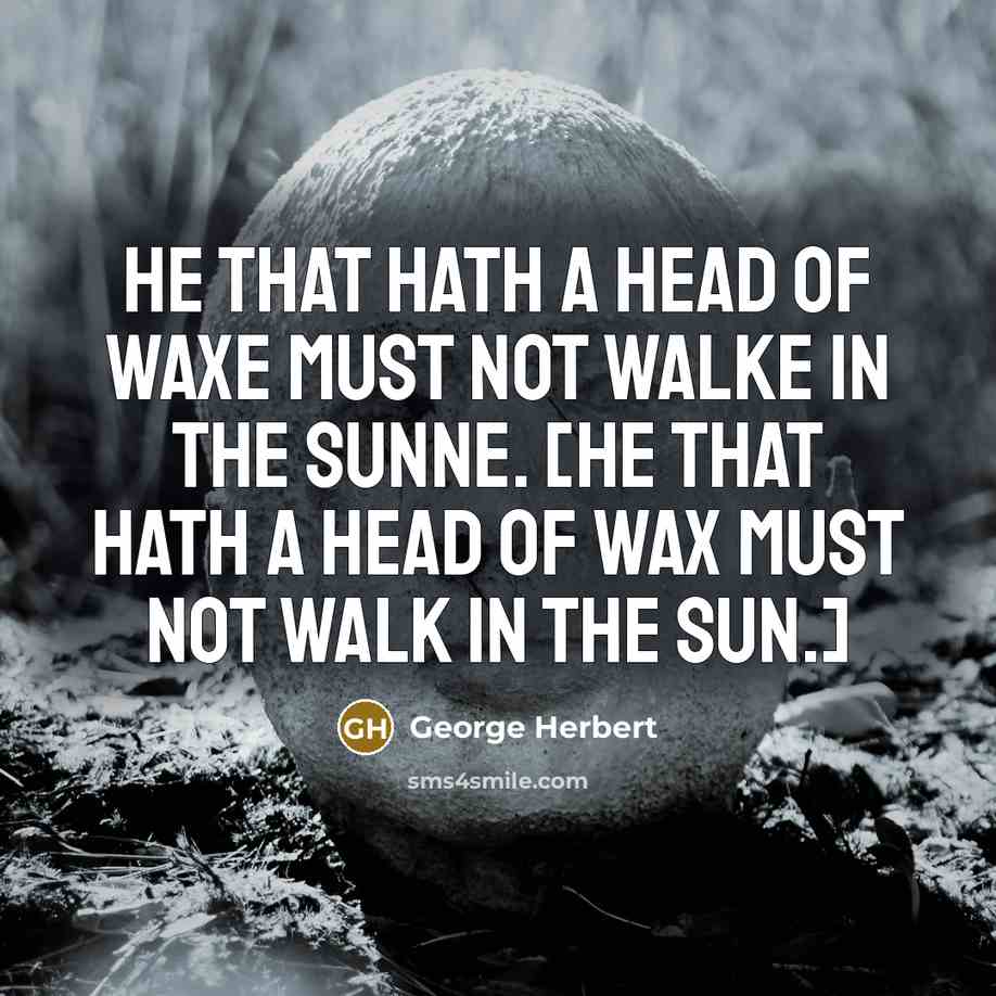 “He that hath a head of waxe must not walke in the sunne. [He that hath a head of wax must not walk in the sun.]” quote by George Herbert