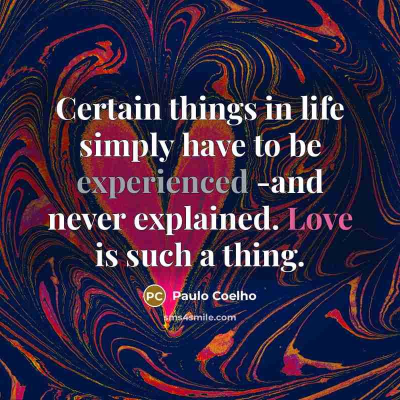 “Certain things in life simply have to be experienced -and never explained. Love is such a thing.” quote by Paulo Coelho