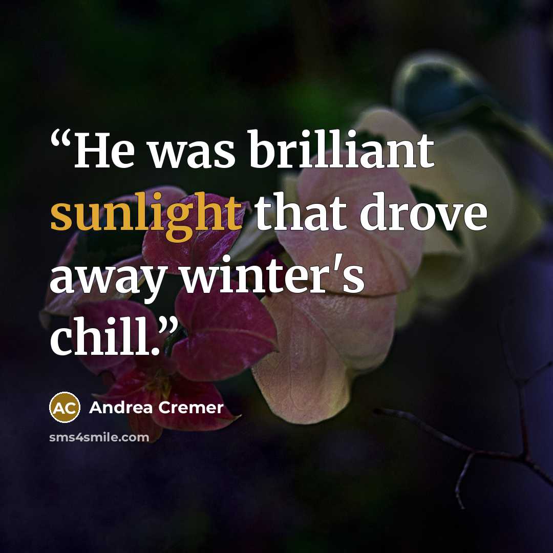 “He was brilliant sunlight that drove away winter's chill.” quote by Andrea Cremer