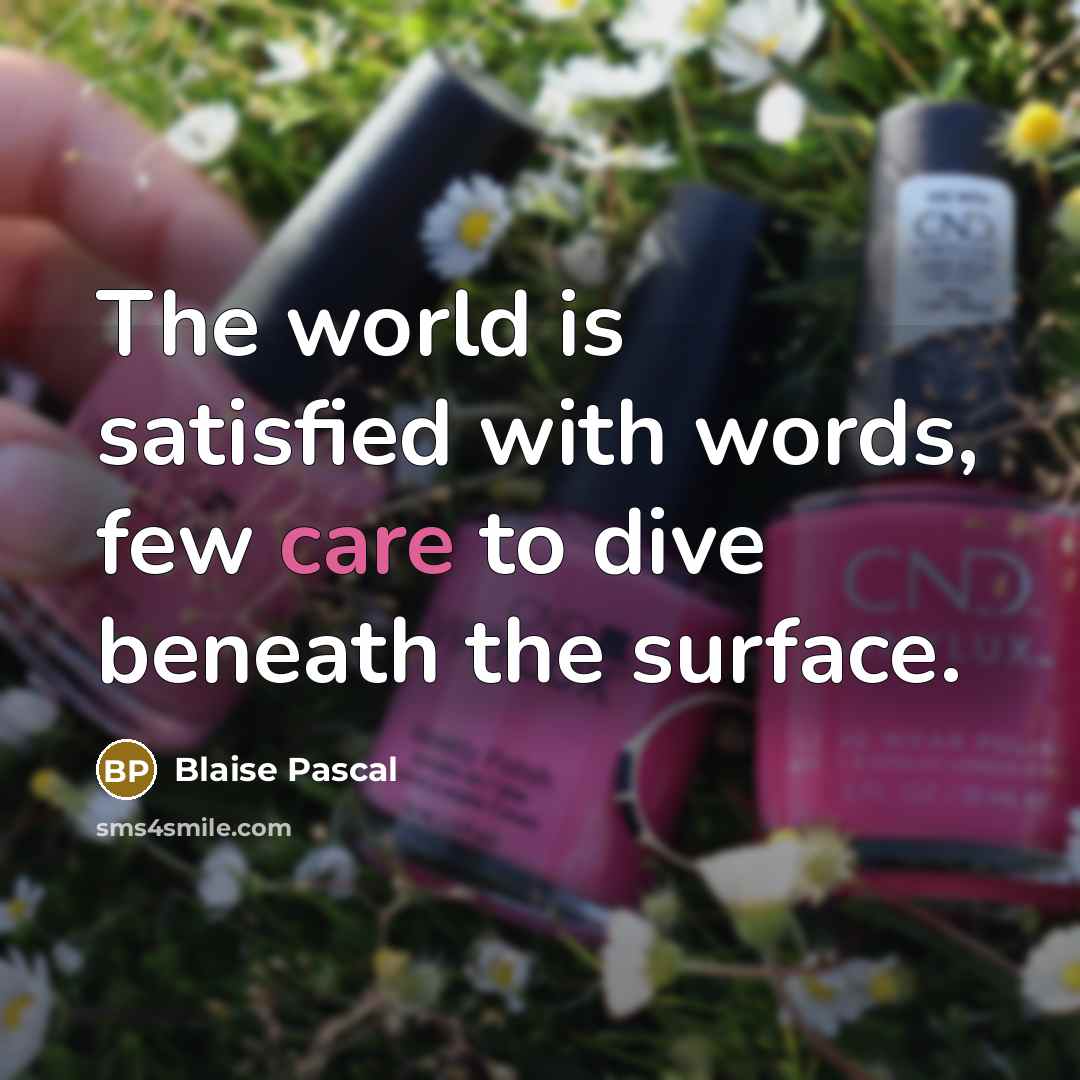 “The world is satisfied with words, few care to dive beneath the surface.” quote by Blaise Pascal