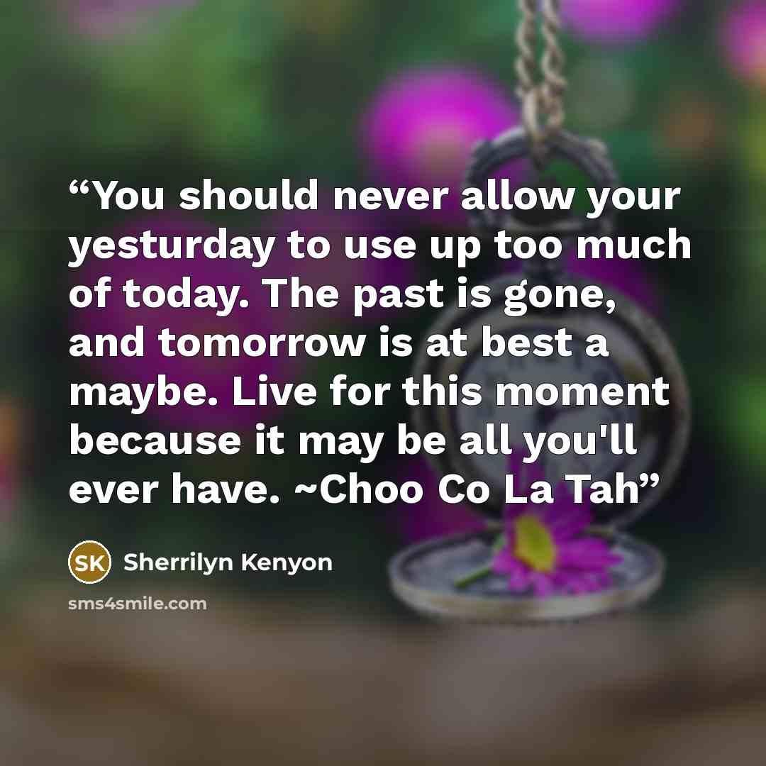 “You should never allow your yesturday to use up too much of today. The past is gone, and tomorrow is at best a maybe. Live for this moment because it may be all you'll ever have. ~Choo Co La Tah” quote by Sherrilyn Kenyon