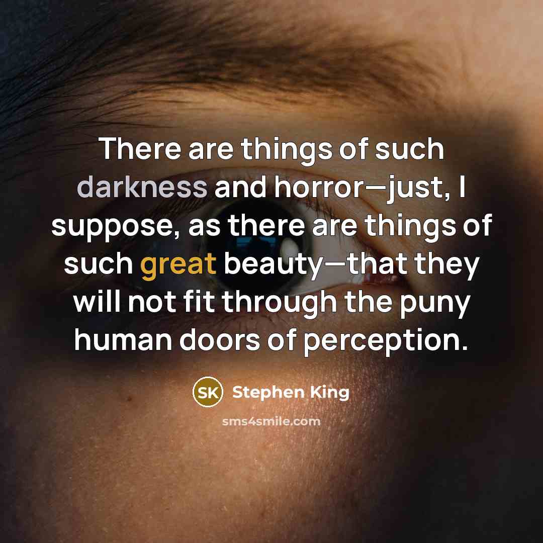 “There are things of such darkness and horror—just, I suppose, as there are things of such great beauty—that they will not fit through the puny human doors of perception.” quote by Stephen King
