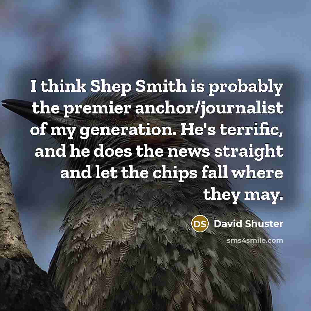 “I think Shep Smith is probably the premier anchor/journalist of my generation. He's terrific, and he does the news straight and let the chips fall where they may.” quote by David Shuster