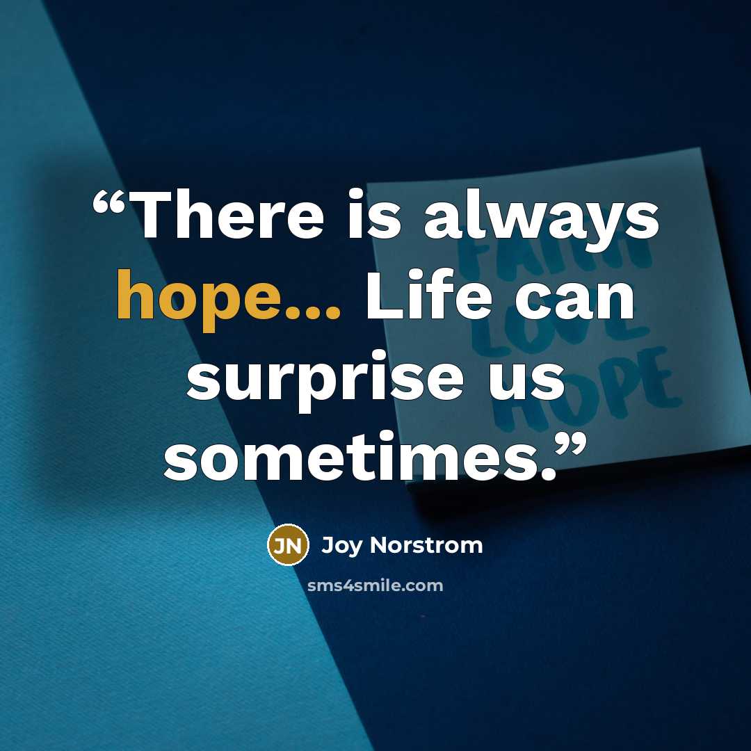 “There is always hope... Life can surprise us sometimes.” quote by Joy Norstrom