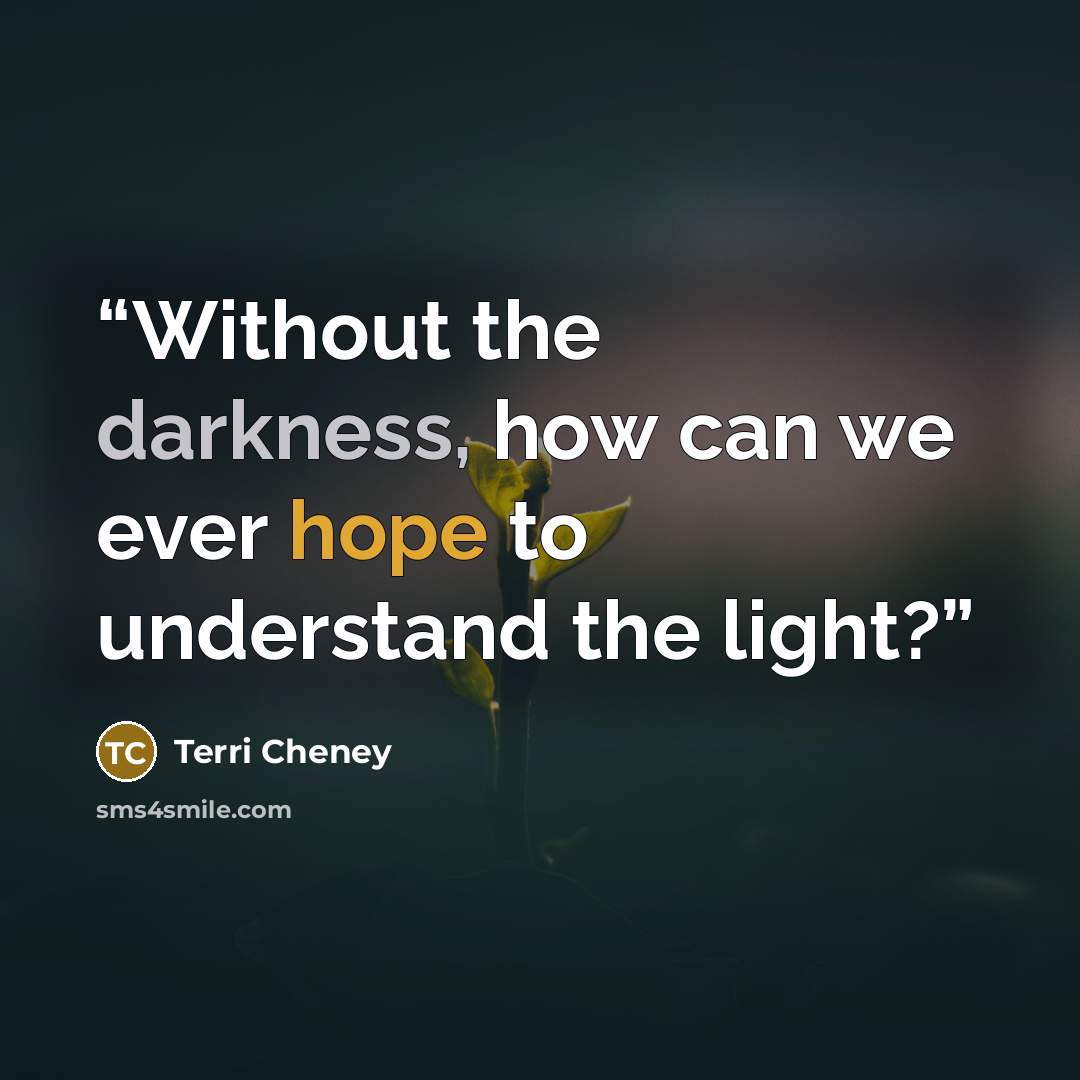 “Without the darkness, how can we ever hope to understand the light?” quote by Terri Cheney