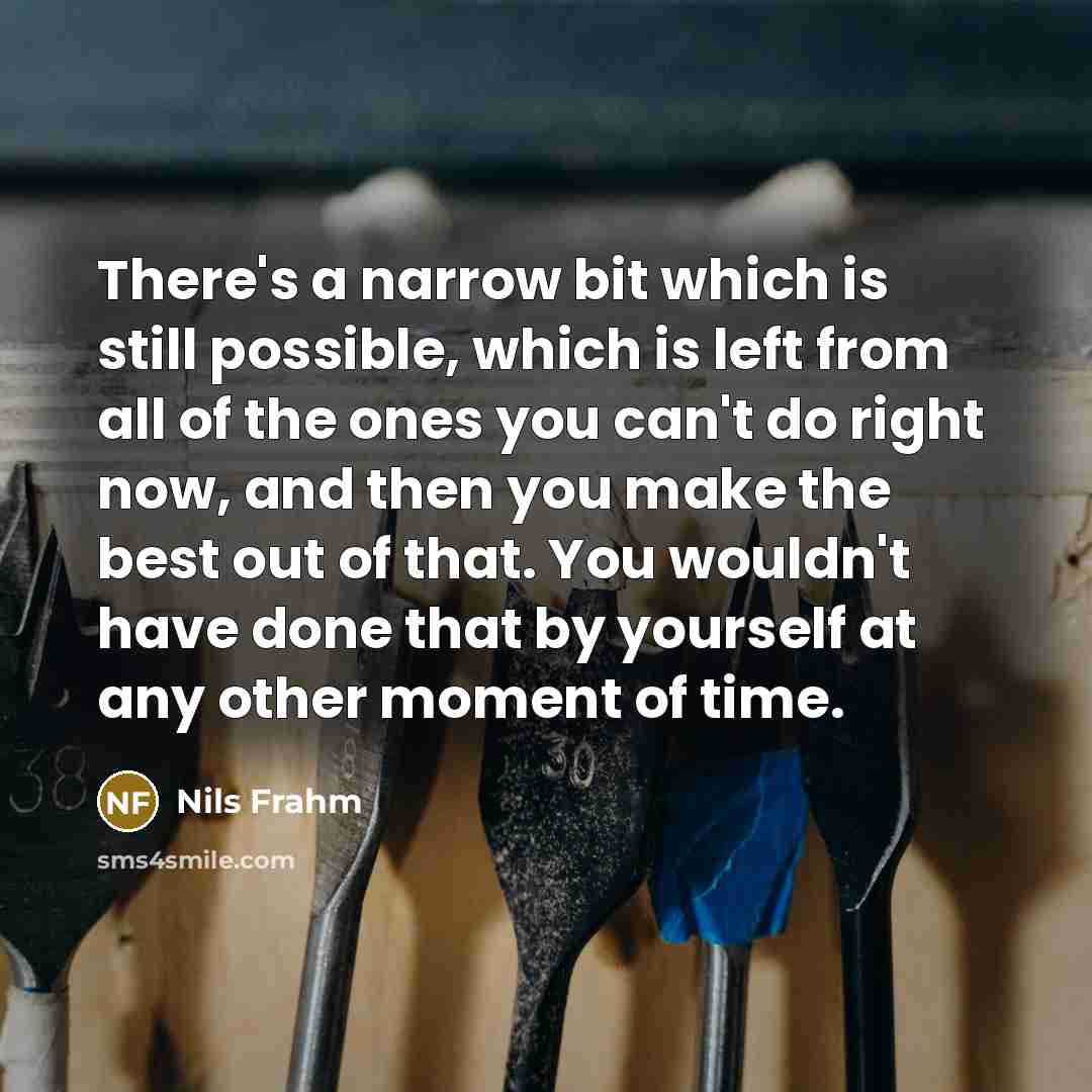“There's a narrow bit which is still possible, which is left from all of the ones you can't do right now, and then you make the best out of that. You wouldn't have done that by yourself at any other moment of time.” quote by Nils Frahm