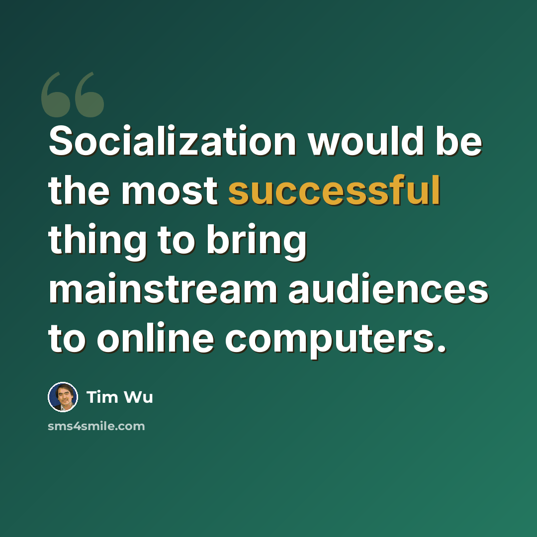 “Socialization would be the most successful thing to bring mainstream audiences to online computers.” quote by Tim Wu