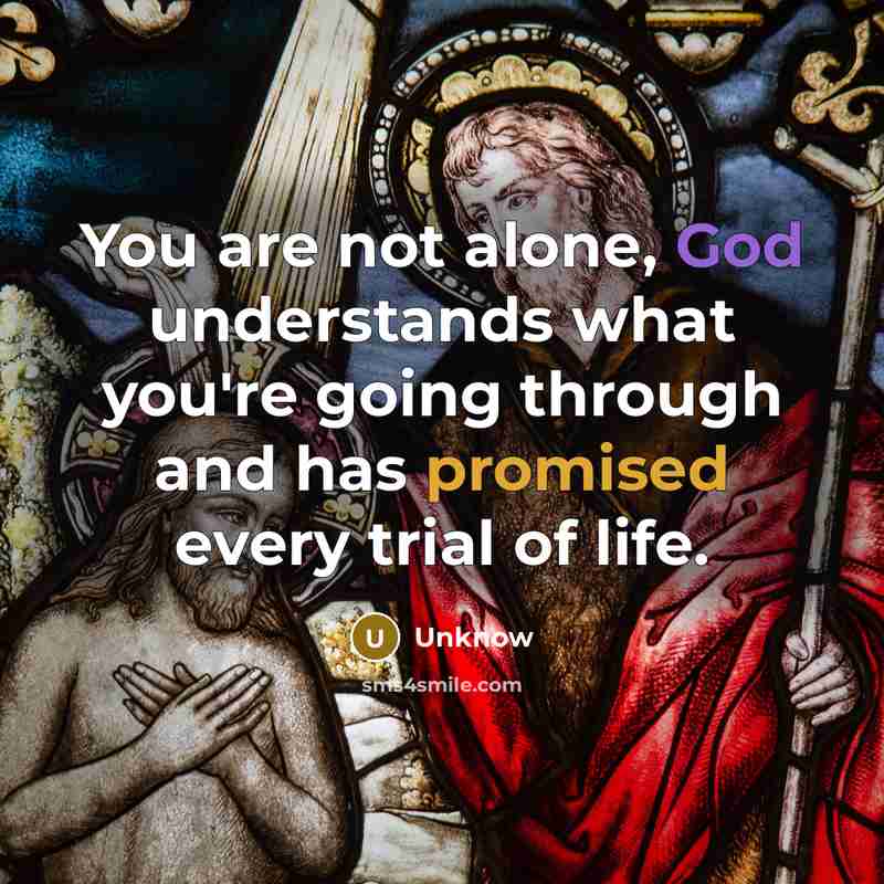 “You are not alone, God understands what you're going through and has promised every trial of life.” quote by Unknow