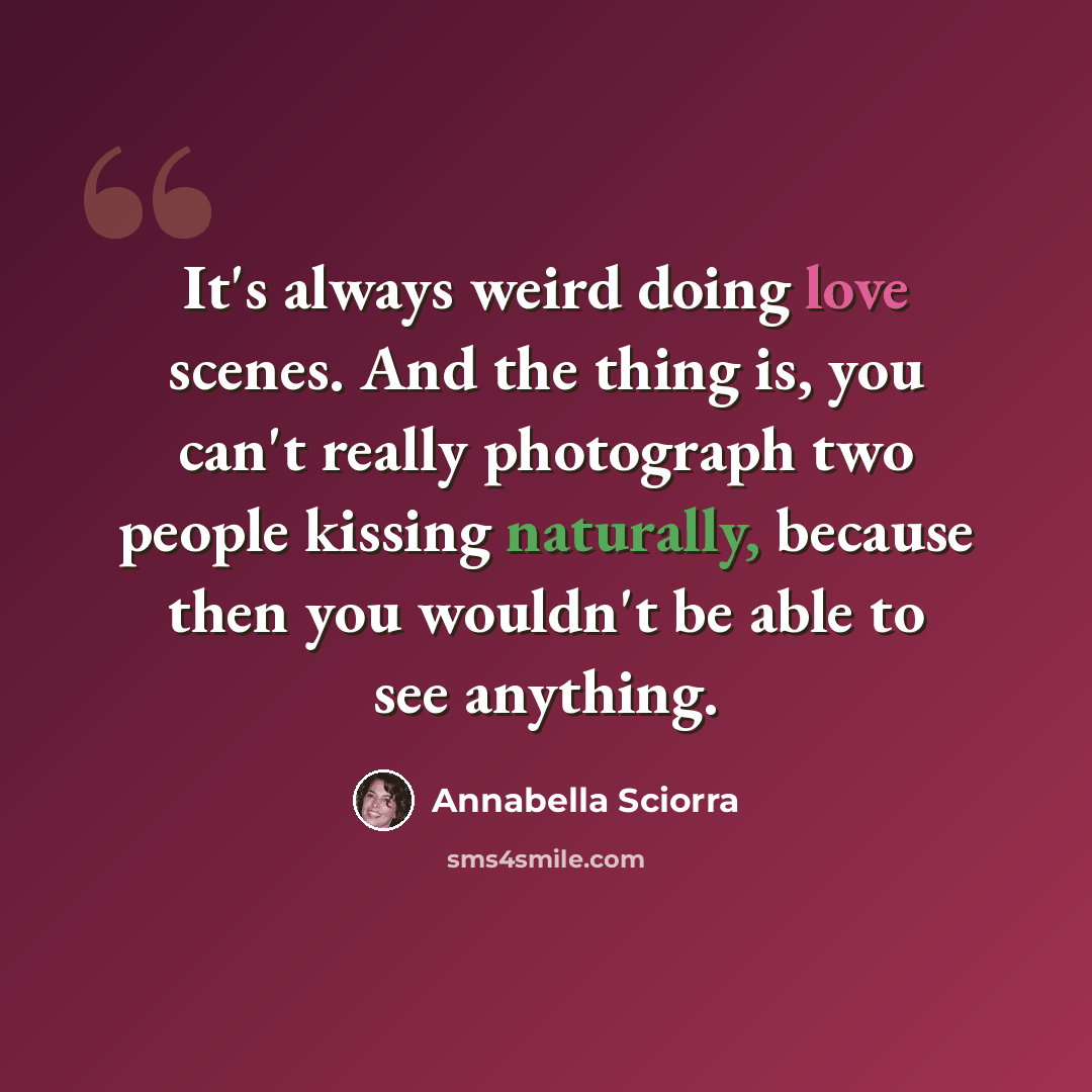 “It's always weird doing love scenes. And the thing is, you can't really photograph two people kissing naturally, because then you wouldn't be able to see anything.” quote by Annabella Sciorra