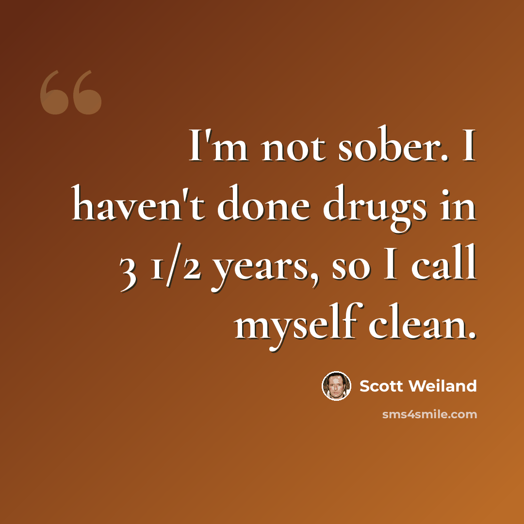 “I'm not sober. I haven't done drugs in 3 1/2 years, so I call myself clean.” quote by Scott Weiland