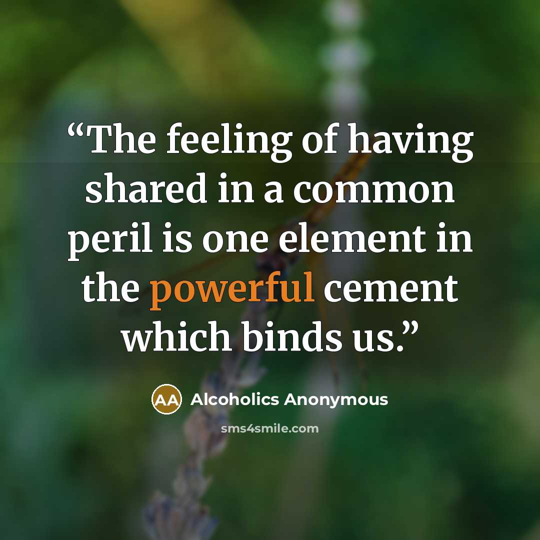 “The feeling of having shared in a common peril is one element in the powerful cement which binds us.” quote by Alcoholics Anonymous