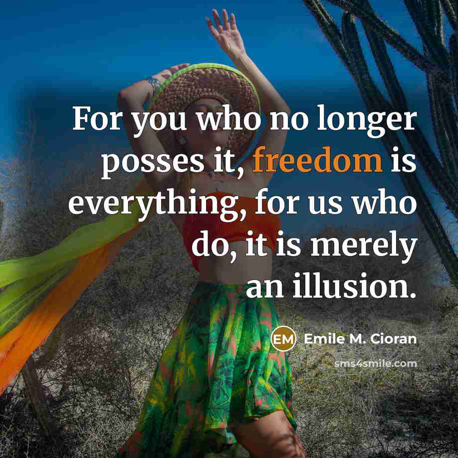“For you who no longer posses it, freedom is everything, for us who do, it is merely an illusion.” quote by Emile M. Cioran