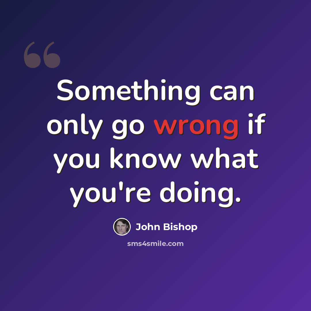 “Something can only go wrong if you know what you're doing.” quote by John Bishop
