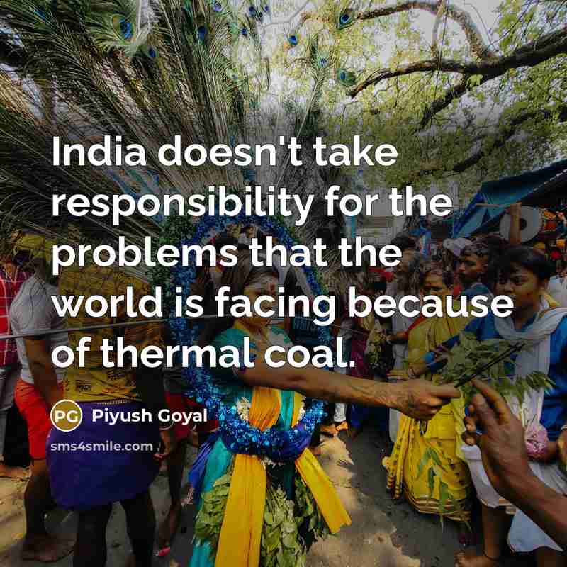 “India doesn't take responsibility for the problems that the world is facing because of thermal coal.” quote by Piyush Goyal