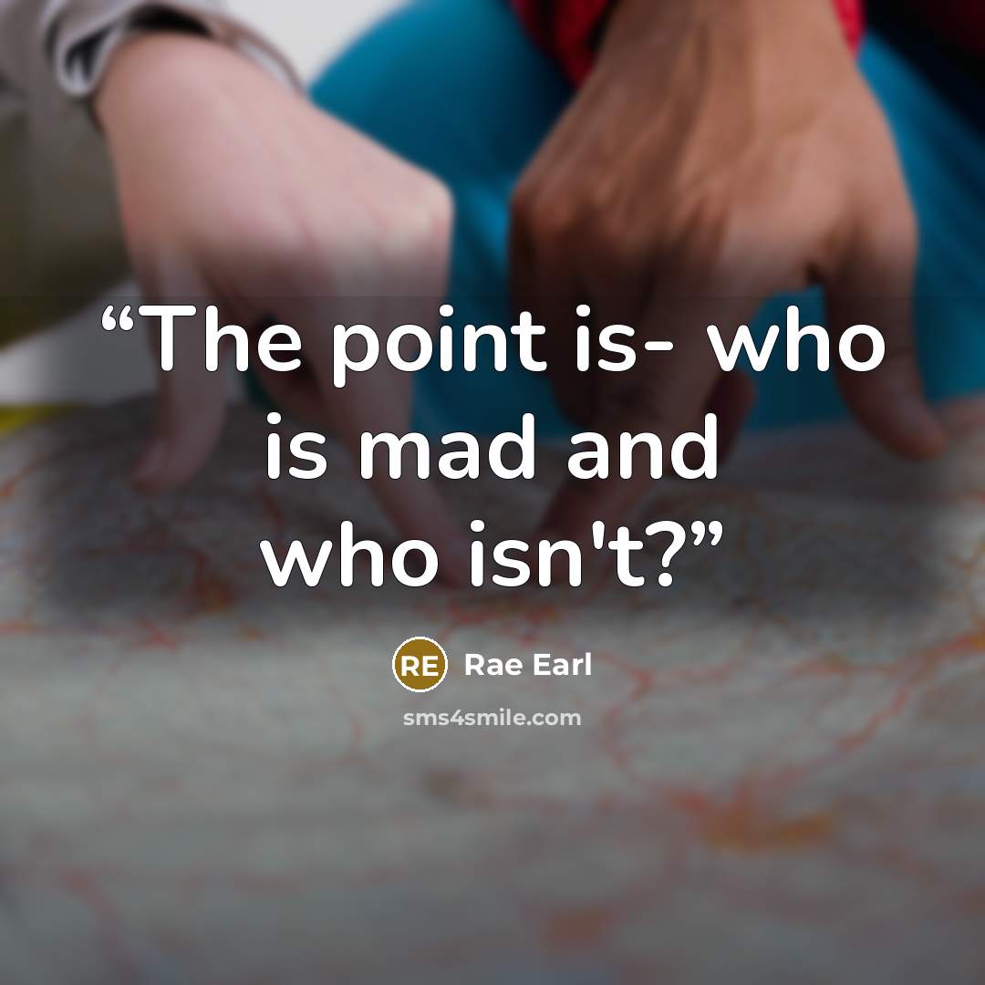 “The point is- who is mad and who isn't?” quote by Rae Earl