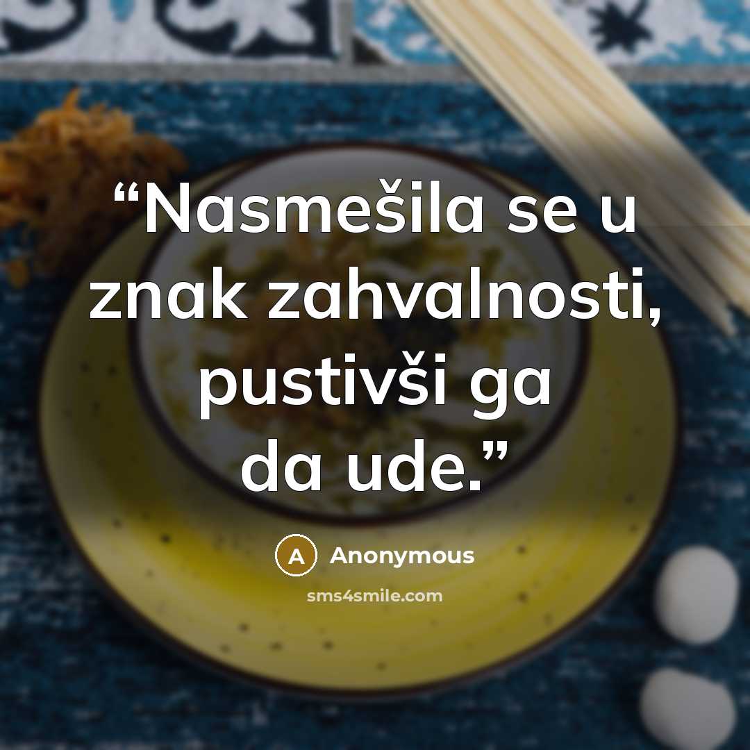 “Nasmešila se u znak zahvalnosti, pustivši ga da ude.” quote by Anonymous