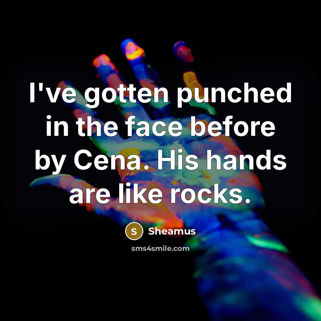 “I've gotten punched in the face before by Cena. His hands are like rocks.” quote by Sheamus