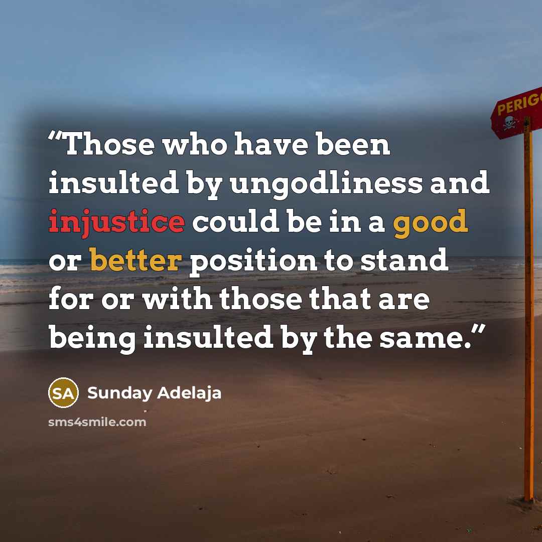 “Those who have been insulted by ungodliness and injustice could be in a good or better position to stand for or with those that are being insulted by the same.” quote by Sunday Adelaja