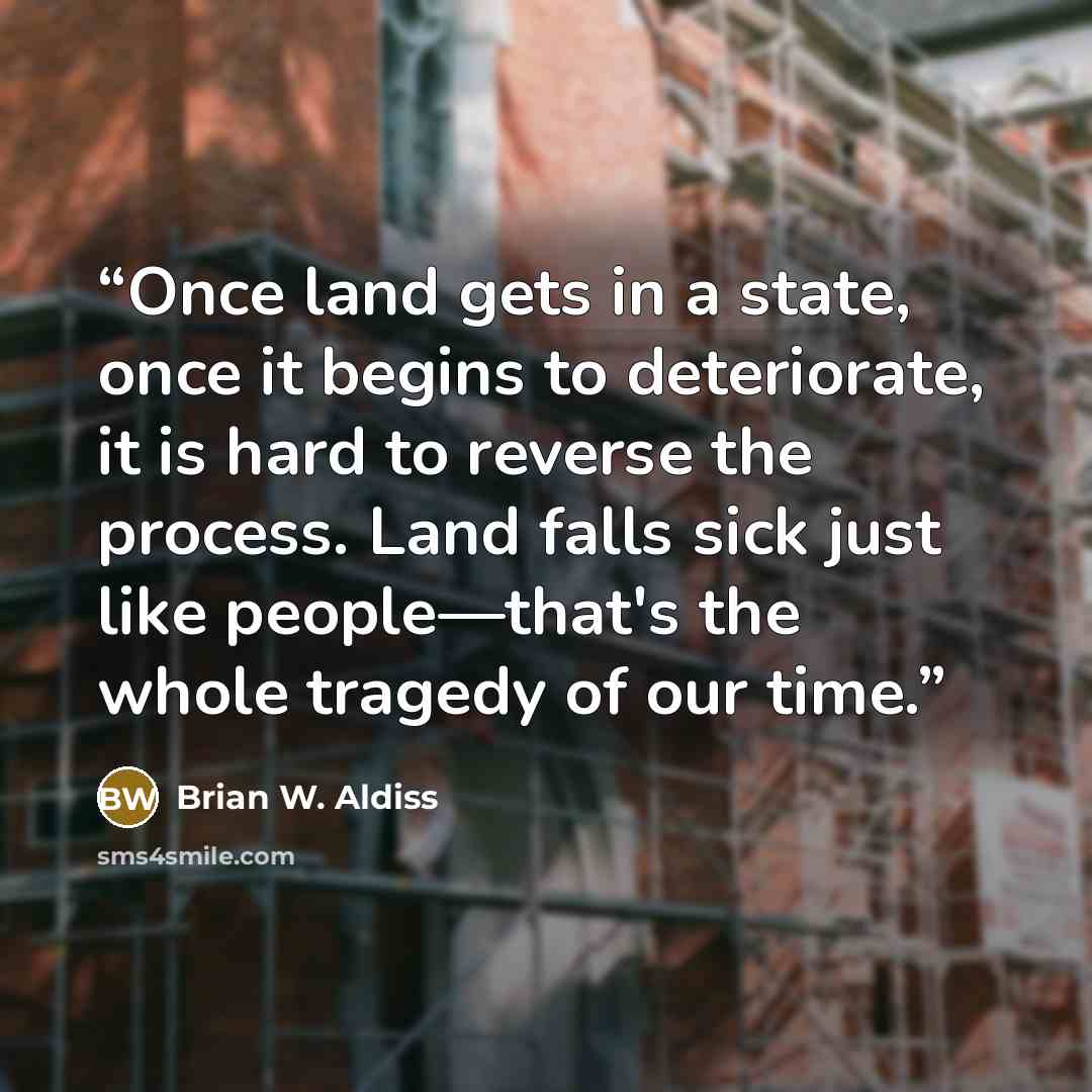“Once land gets in a state, once it begins to deteriorate, it is hard to reverse the process. Land falls sick just like people—that's the whole tragedy of our time.” quote by Brian W. Aldiss