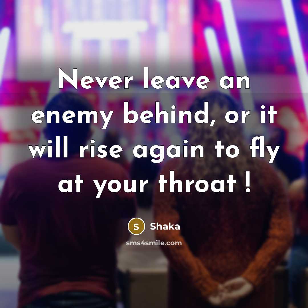“Never leave an enemy behind, or it will rise again to fly at your throat !” quote by Shaka