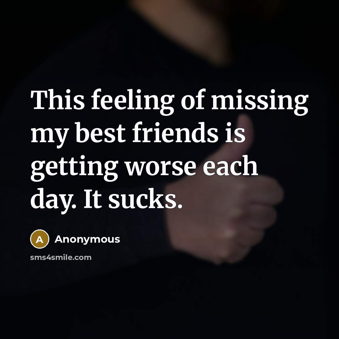 “This feeling of missing my best friends is getting worse each day. It sucks.” quote by Anonymous