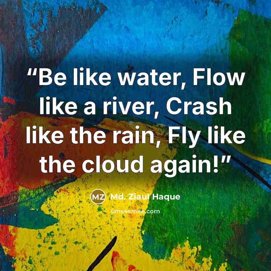 “Be like water, Flow like a river, Crash like the rain, Fly like the cloud again!” quote by Md. Ziaul Haque