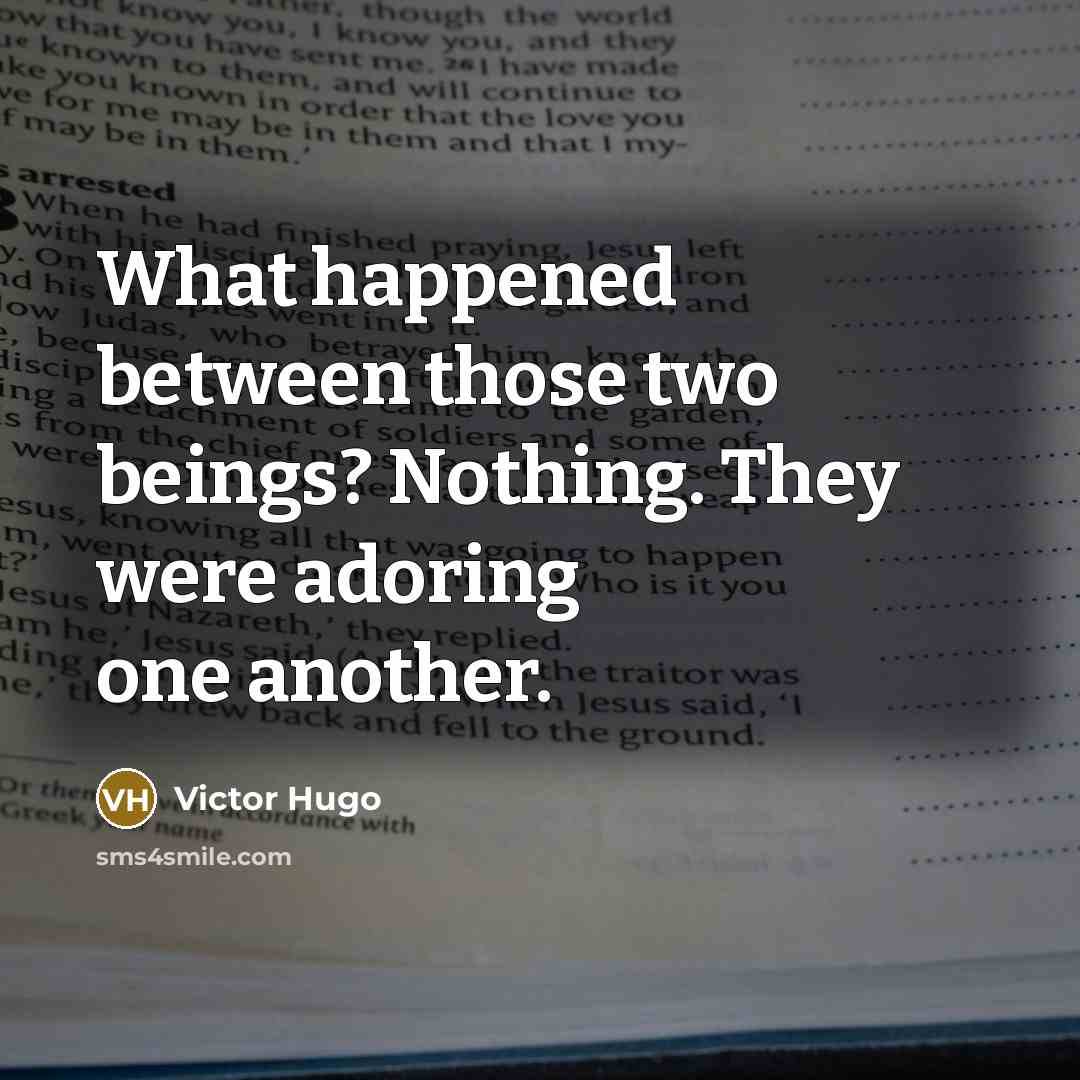 “What happened between those two beings? Nothing. They were adoring one another.” quote by Victor Hugo