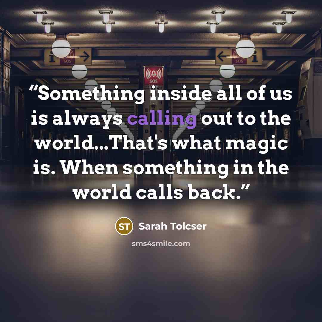 “Something inside all of us is always calling out to the world...That's what magic is. When something in the world calls back.” quote by Sarah Tolcser