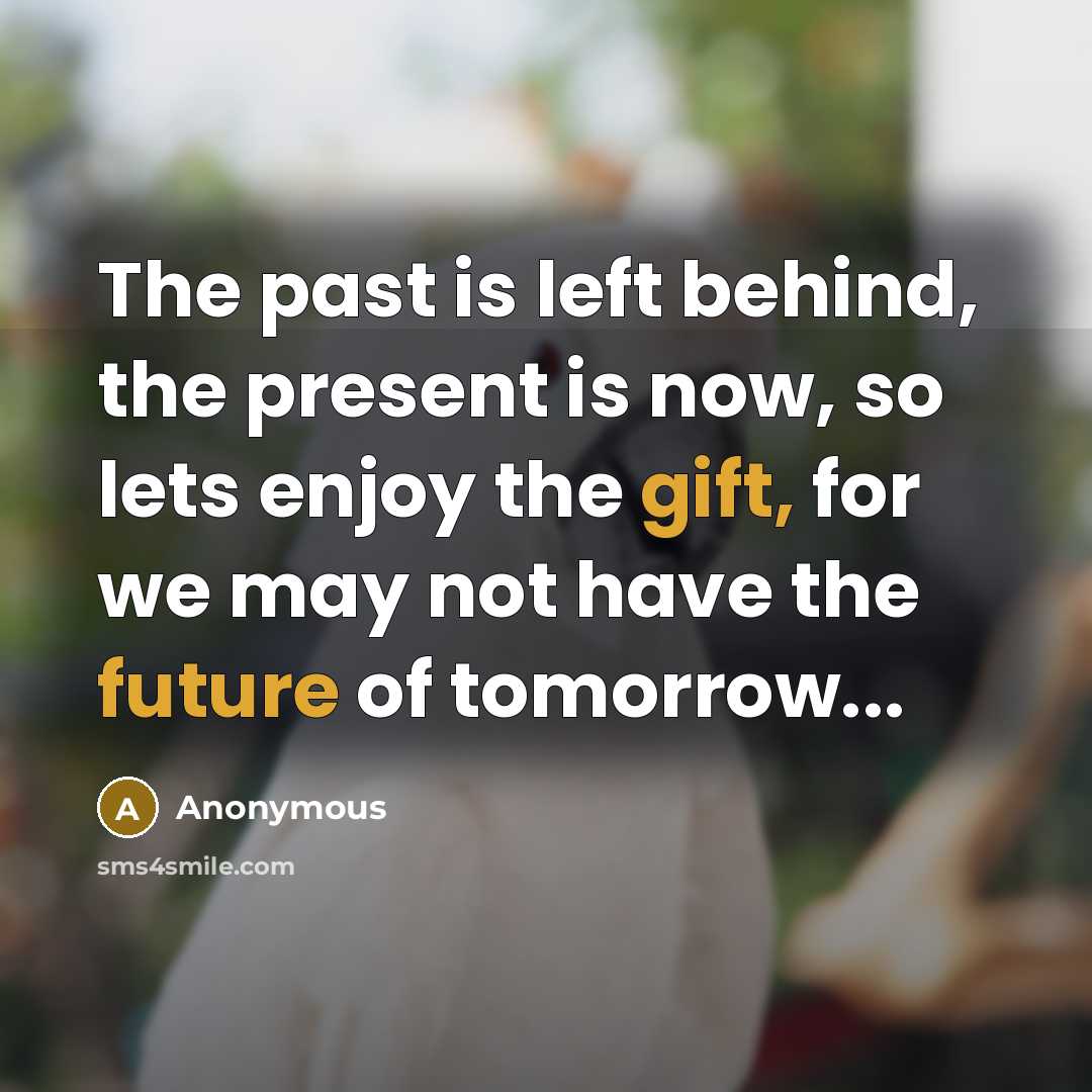 “The past is left behind, the present is now, so lets enjoy the gift, for we may not have the future of tomorrow...” quote by Anonymous