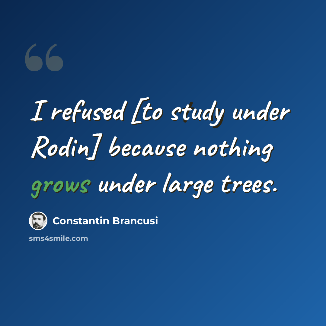 “I refused [to study under Rodin] because nothing grows under large trees.” quote by Constantin Brancusi