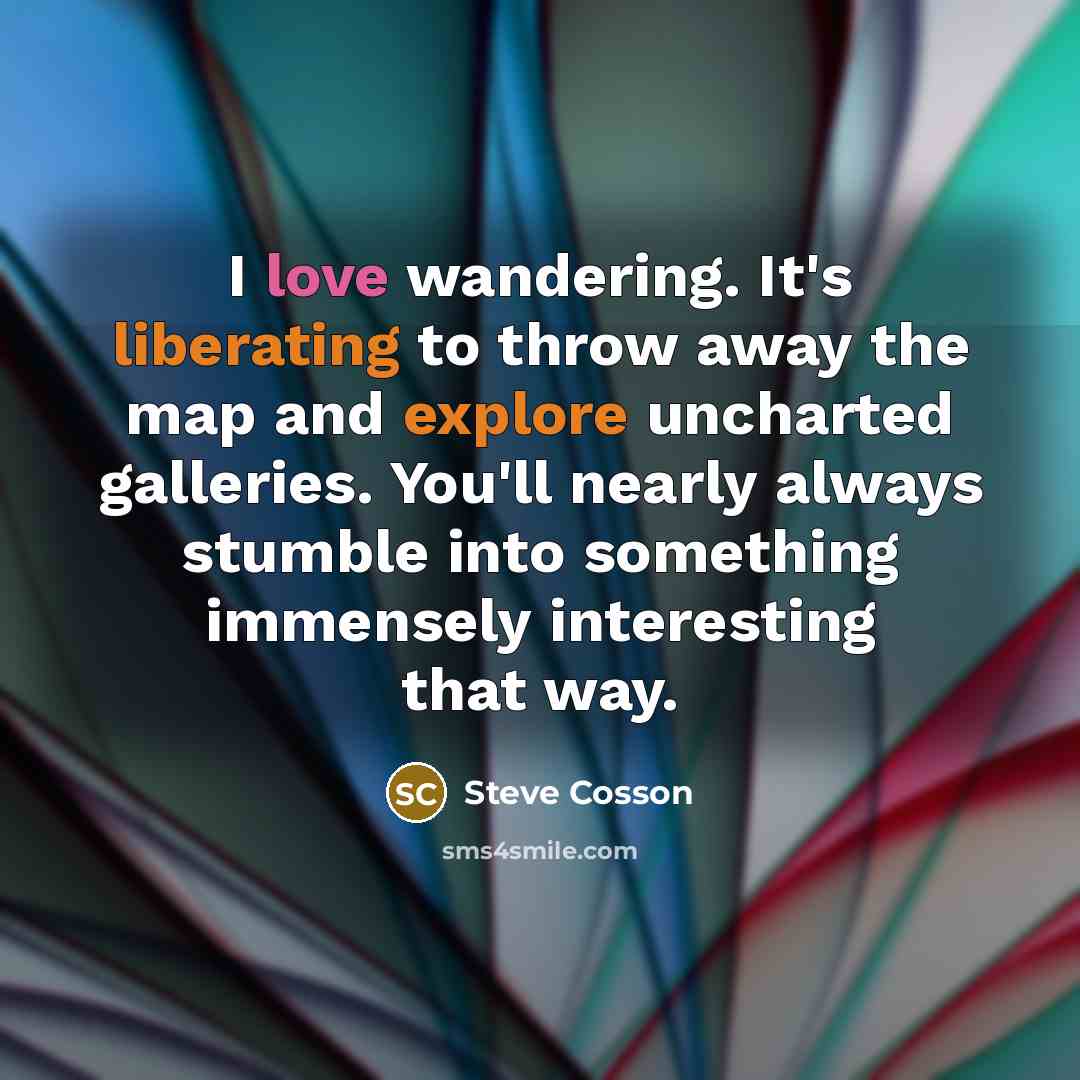 “I love wandering. It's liberating to throw away the map and explore uncharted galleries. You'll nearly always stumble into something immensely interesting that way.” quote by Steve Cosson