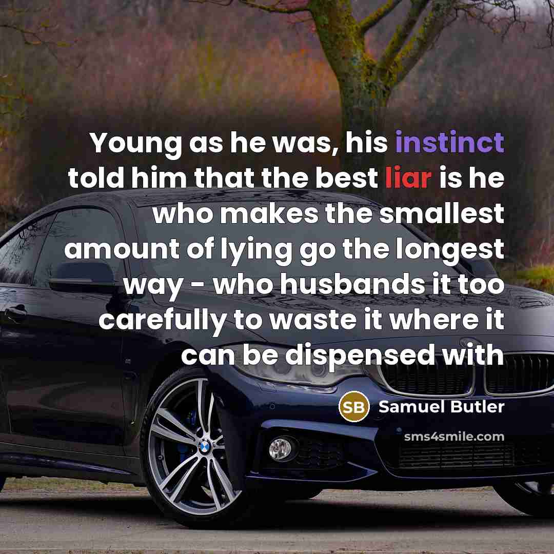 “Young as he was, his instinct told him that the best liar is he who makes the smallest amount of lying go the longest way - who husbands it too carefully to waste it where it can be dispensed with” quote by Samuel Butler