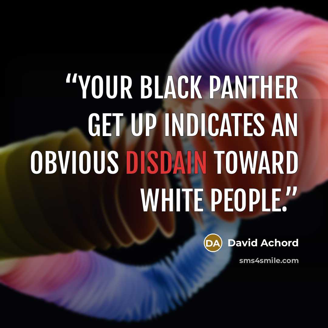 “your Black Panther get up indicates an obvious disdain toward white people.” quote by David Achord