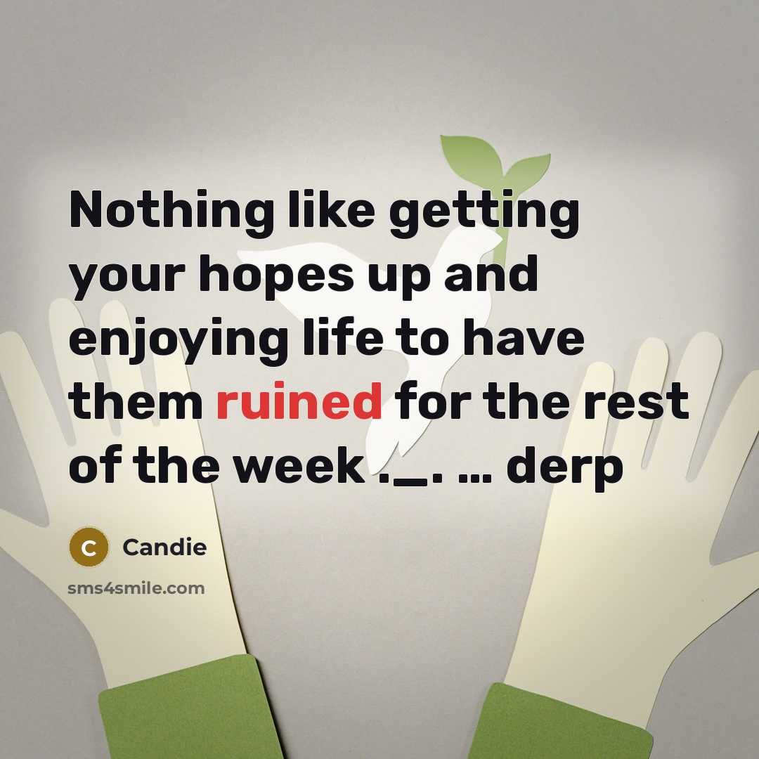 “Nothing like getting your hopes up and enjoying life to have them ruined for the rest of the week ._. … derp” quote by Candie