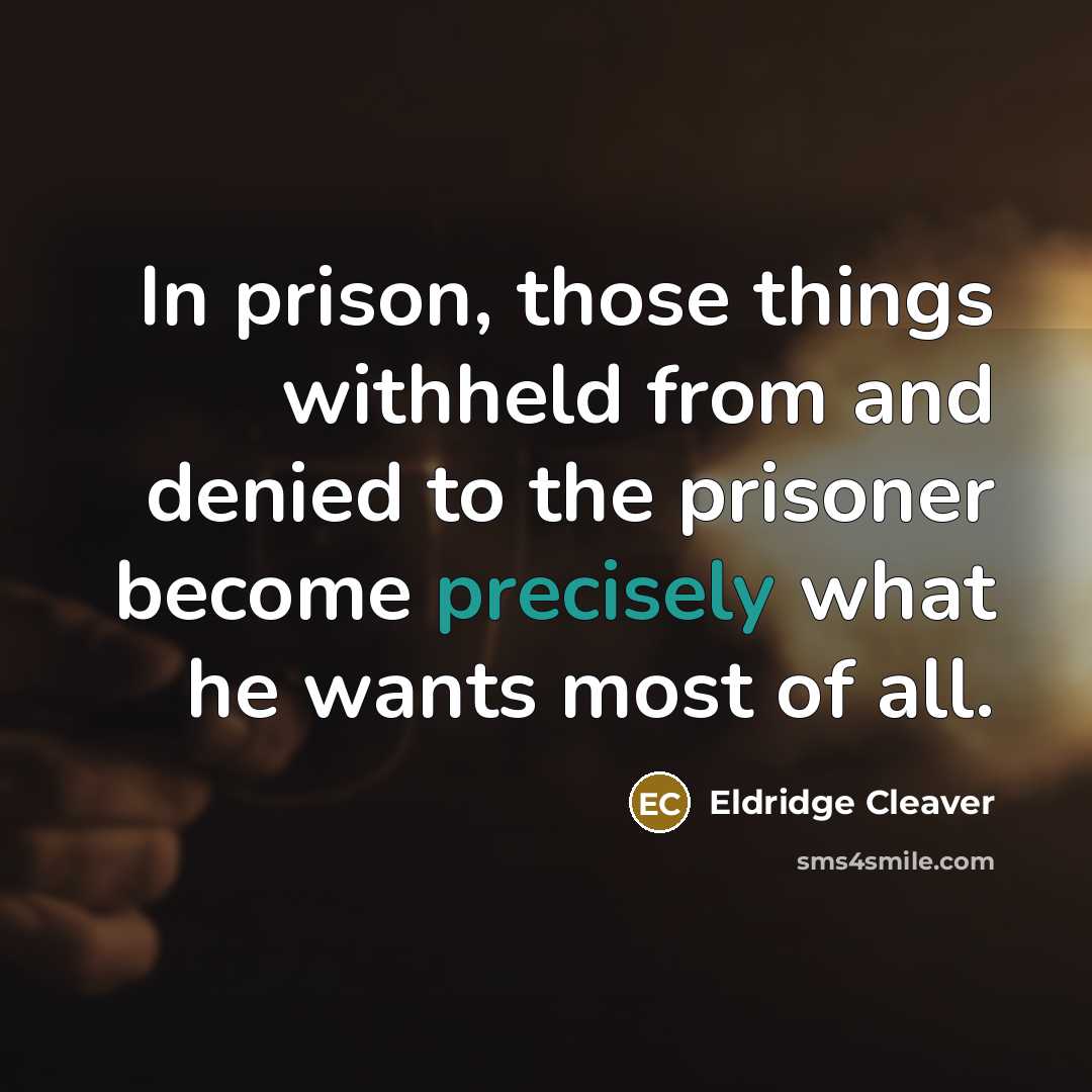 “In prison, those things withheld from and denied to the prisoner become precisely what he wants most of all.” quote by Eldridge Cleaver