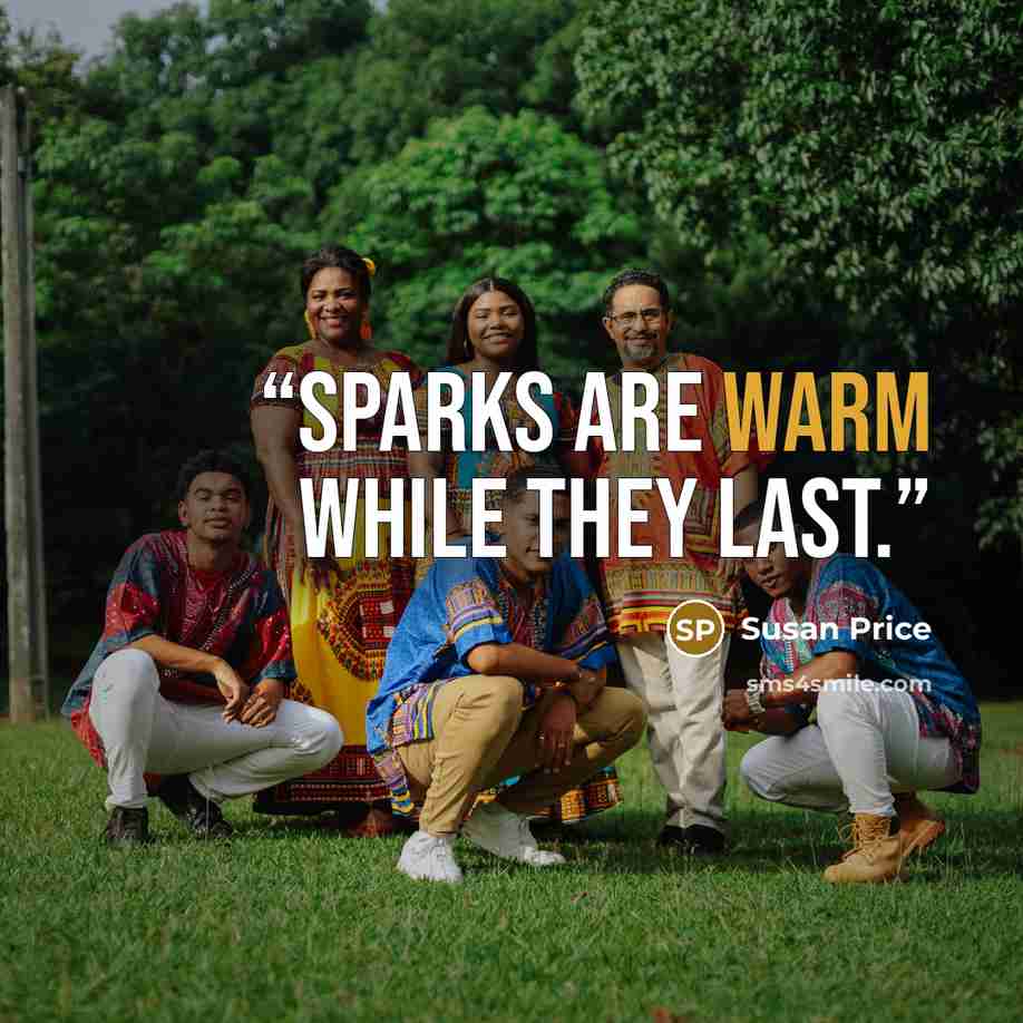 “Sparks are warm while they last.” quote by Susan Price