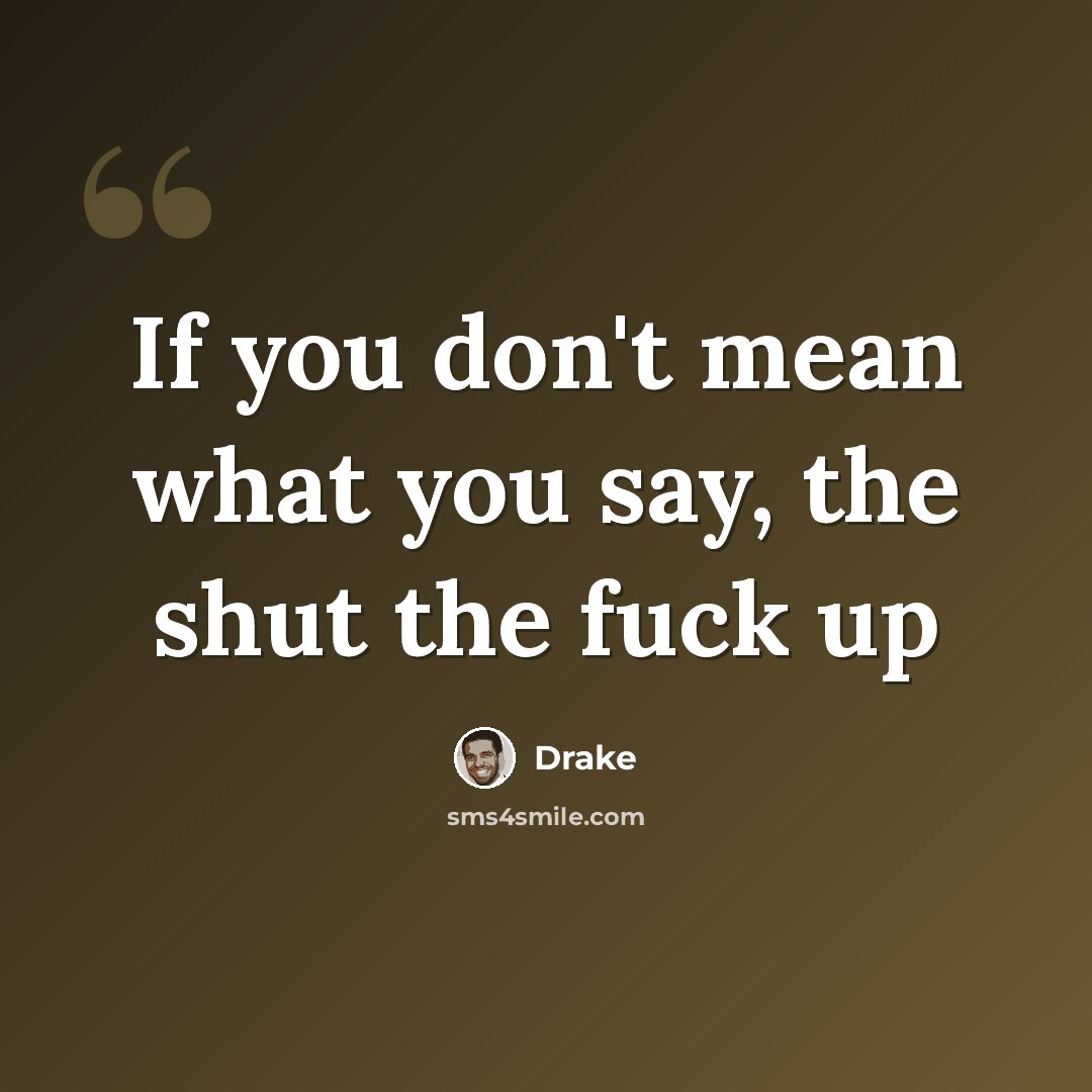 “If you don't mean what you say, the shut the fuck up” quote by Drake