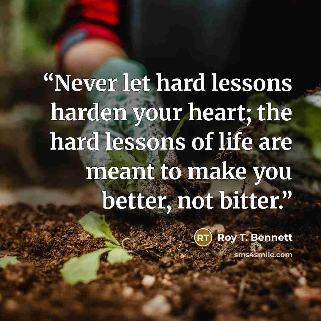 “Never let hard lessons harden your heart; the hard lessons of life are meant to make you better, not bitter.” quote by Roy T. Bennett