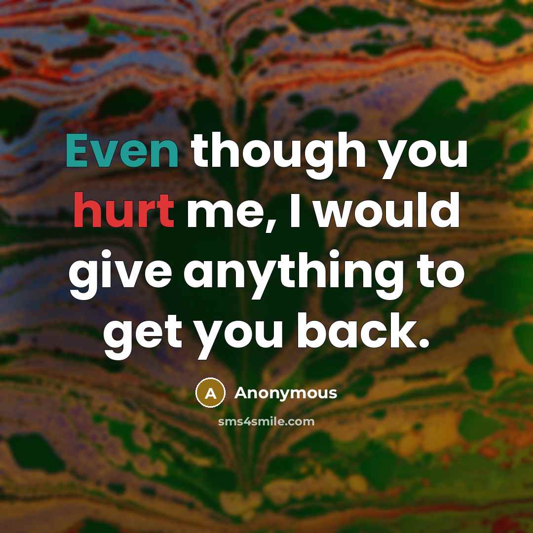 “Even though you hurt me, I would give anything to get you back.” quote by Anonymous