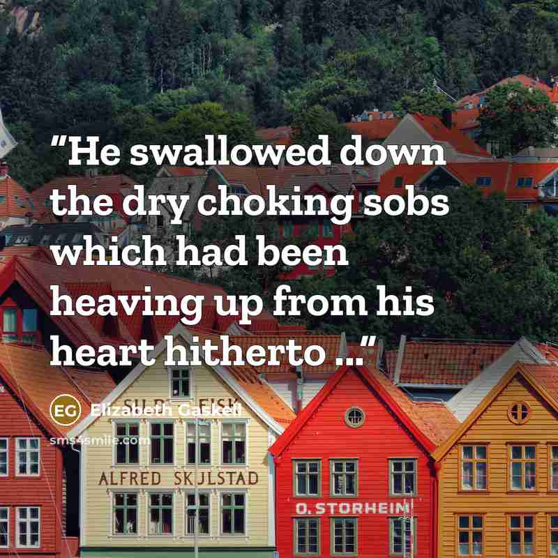 “He swallowed down the dry choking sobs which had been heaving up from his heart hitherto ...” quote by Elizabeth Gaskell