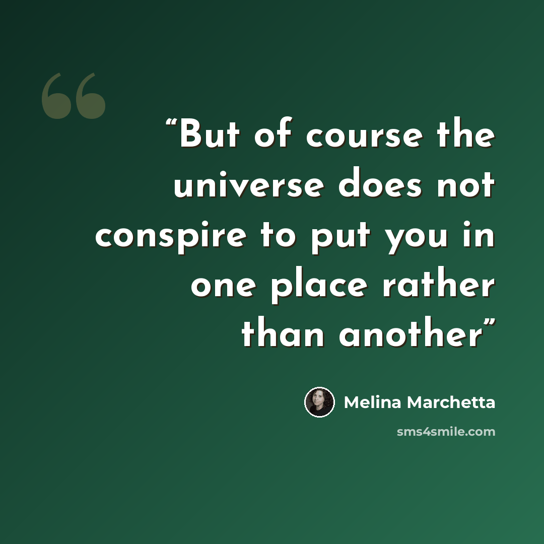 “But of course the universe does not conspire to put you in one place rather than another” quote by Melina Marchetta