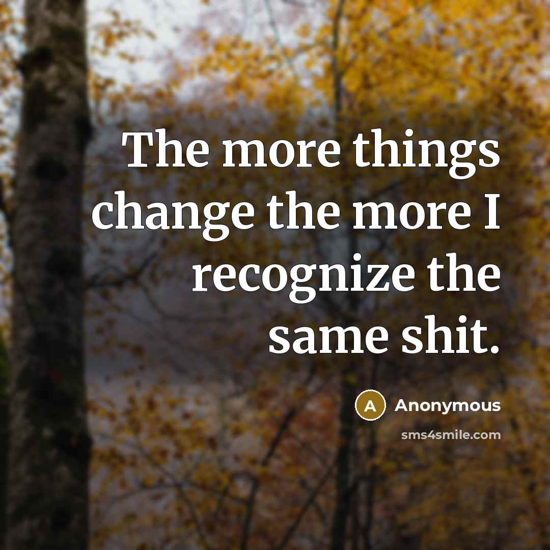 “The more things change the more I recognize the same shit.” quote by Anonymous