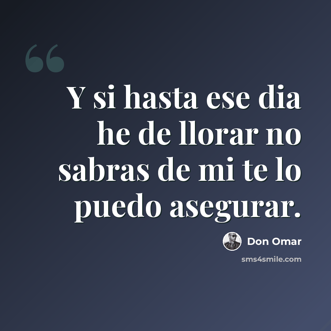 “Y si hasta ese dia he de llorar no sabras de mi te lo puedo asegurar.” quote by Don Omar