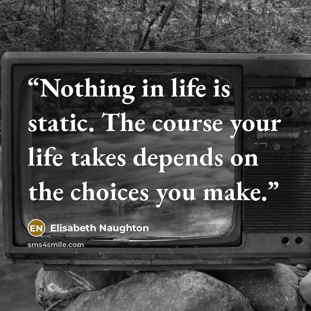 “Nothing in life is static. The course your life takes depends on the choices you make.” quote by Elisabeth Naughton